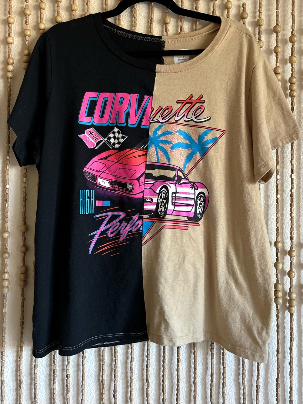 GM Corvette Color Block Graphic Short Sleeve Casual T Shirt Tank Black Pink Top